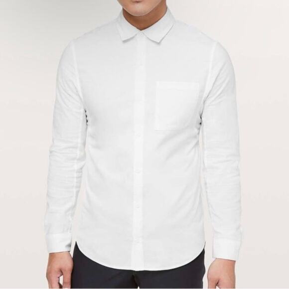 Lululemon Mens Sz L All Town Buttondown Dressy Shirt White Slim Fit Stretchy - Picture 1 of 16